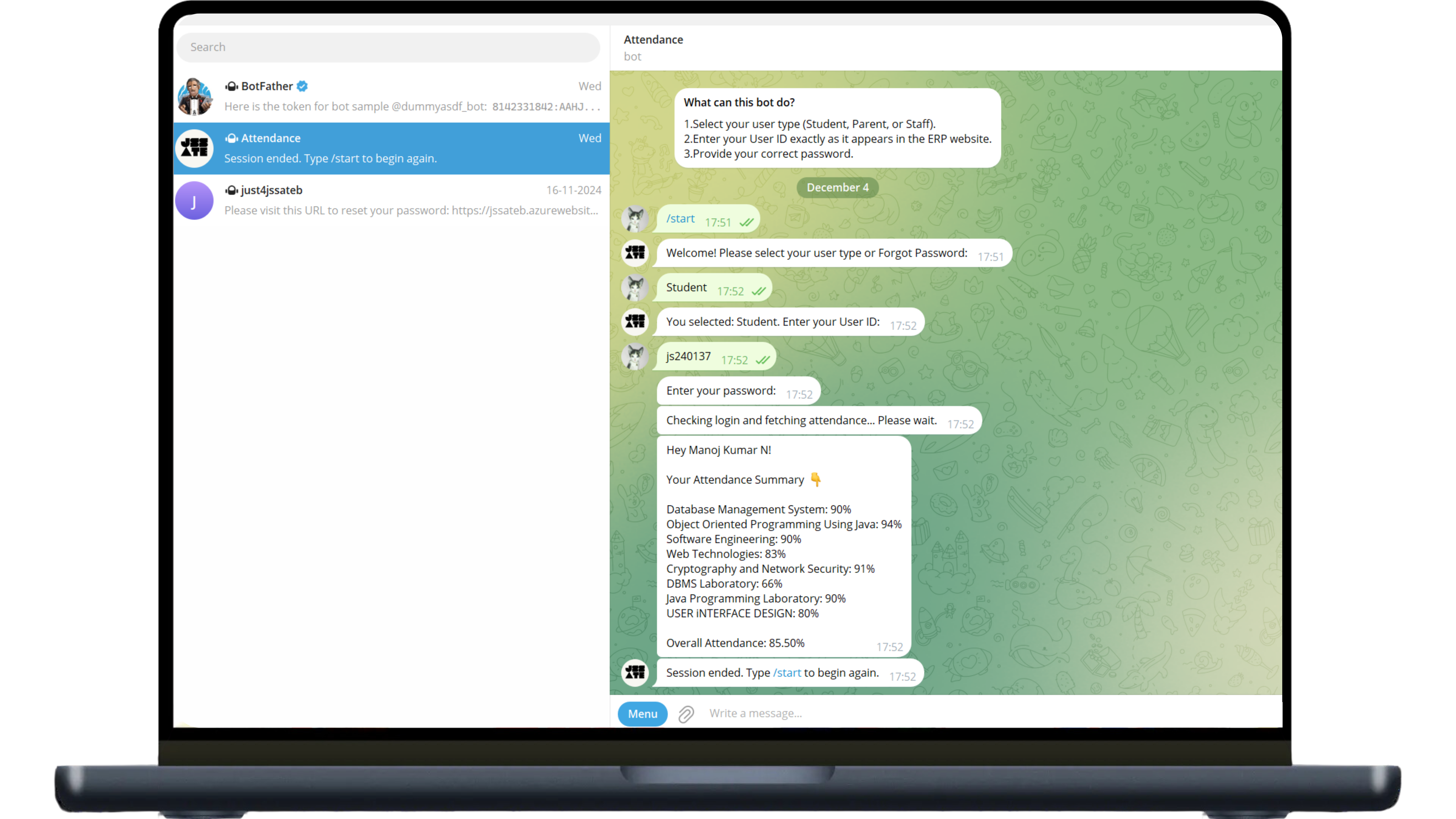 Telegram Bot for Student Attendance